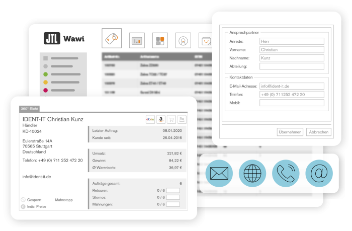 Informationsgrafik zur JTL-Wawi: Kunden- und Kontaktverwaltung